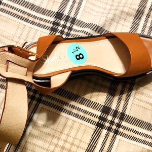 Shelleys London Tan And Black slingback block/wedge  sandals size 8.5